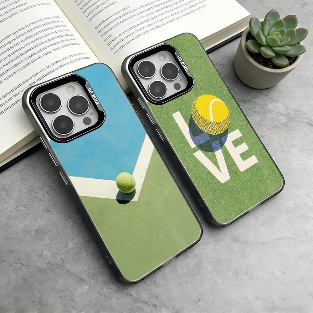 Custodia per telefono con design tennis per iPhone 17, 16, 15, 14, 13, 12, 11 Plus, Pro Max, XS, Cover colorata argento