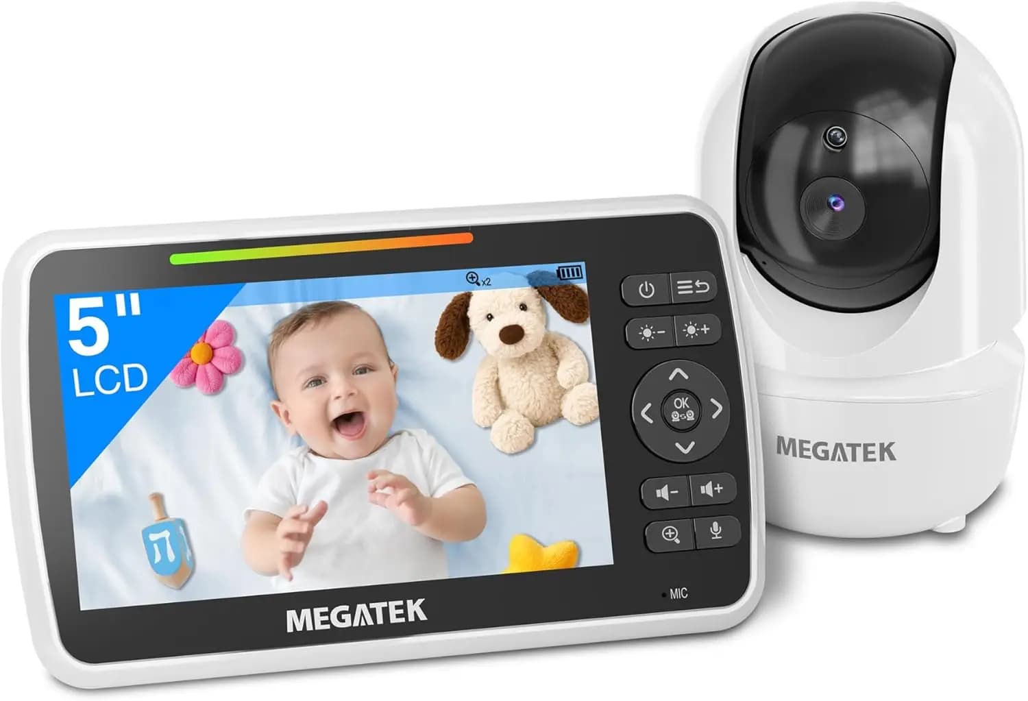 BabyView Video Baby Monitor with Camera and Audio, 5" Screen, Pan-Tilt-Zoom, No-WiFi 2.4GHz Wireless, 30-Hour Battery, Night