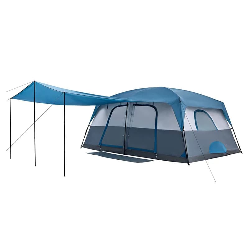 Camping tent for families with large cabin for two rooms and an outdoor room for 8 people