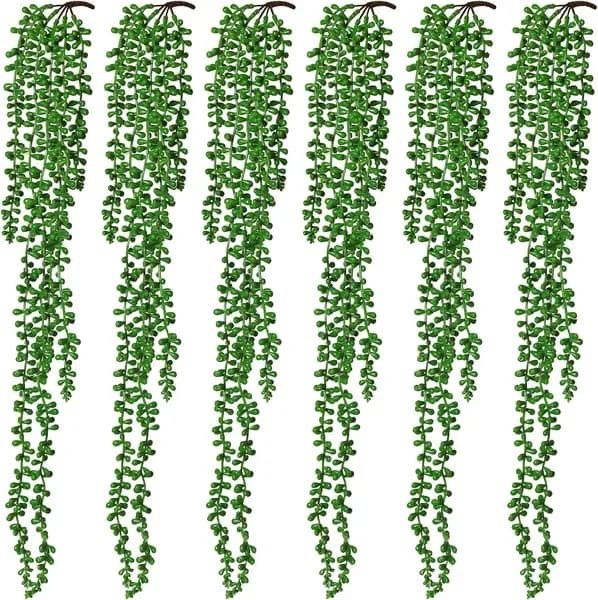 6 Pieces of Artificial Succulent Plants Pendants, Fake Pearl Drop Plants, Artificial Green Wall Decoration