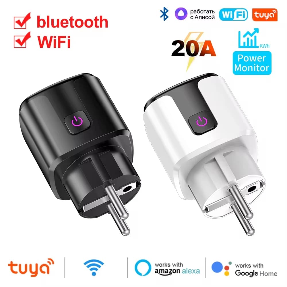 Presa WiFi EU 20A con monitoraggio della potenza, timer intelligente Tuya, blocco bambini, compatibile con Google Home, Alice, SmartThings, Alexa