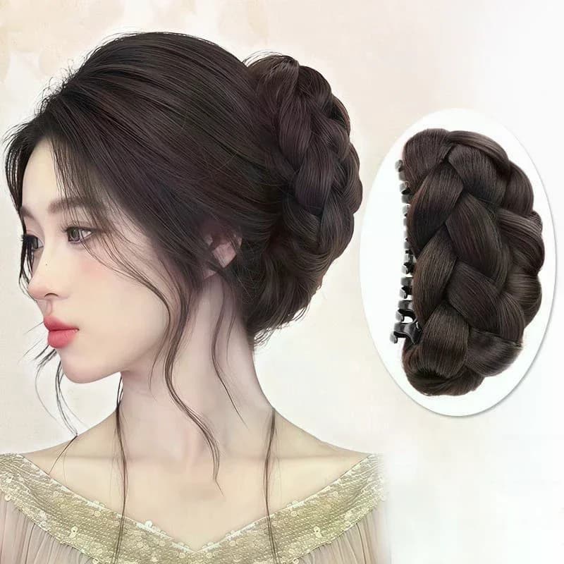 Elegant Synthetic Fried Dough Twists Ball Hair Bun Claw Clip Flower Bud Head Fluffy Dished Hair Back Head Wig Bag