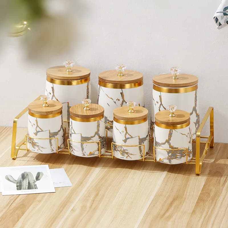 Forniture da cucina vasi ermetici con struttura in marmo dorato barattoli in ceramica con coperchio scaffali per la conservazione delle spezie contenitori per la conservazione degli alimenti per la casa
