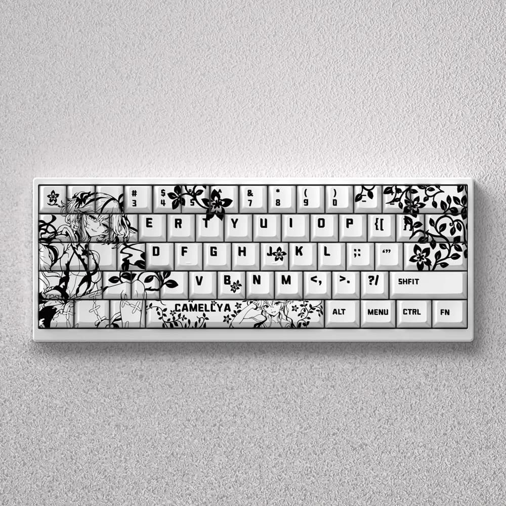 Keycaps Anime CAMELLIA in PBT con Sublimazione per Tastiera Meccanica Cherry AULA F75 Ajazz Game PC Anne Pro 2