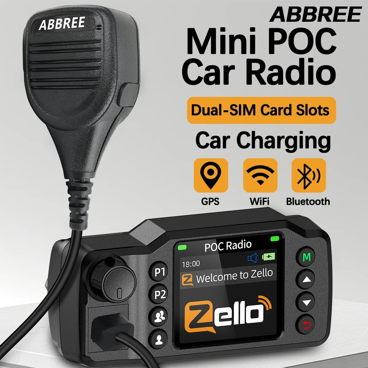 ABBREE GP-8900 PLUS Rete POC globale Mini radio mobile Zello GPS Android Bluetooth WiFi Distanza illimitata 4G/3G/2G Autoradio