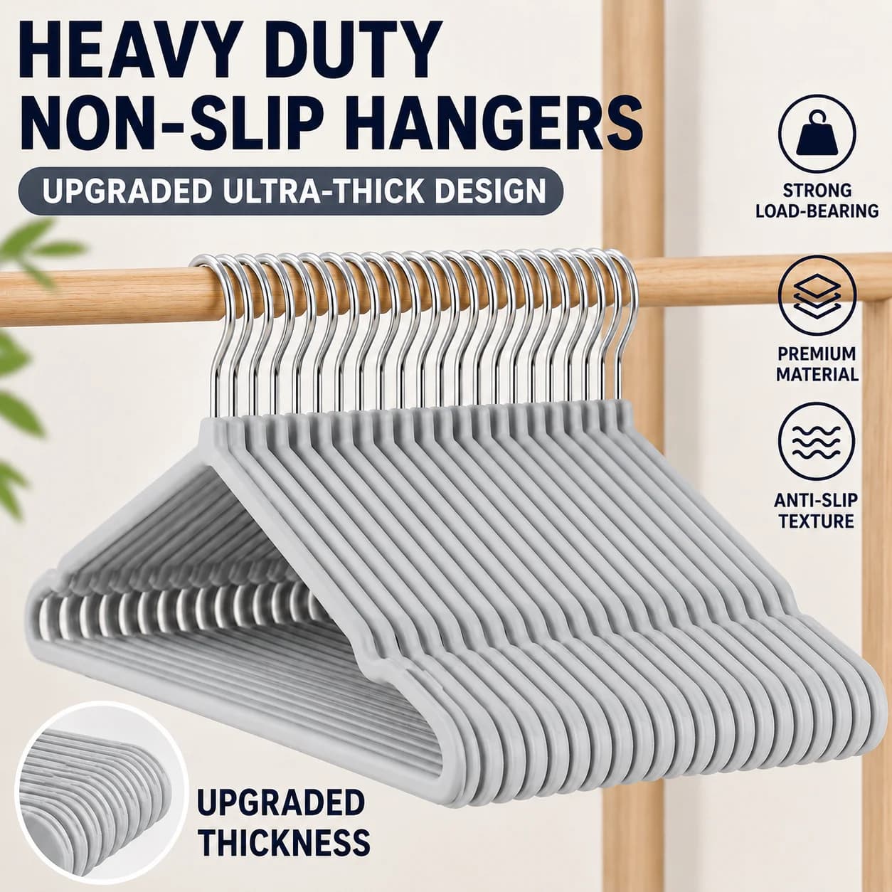 Heavy Duty Non-Slip Metal Clothes Hangers Slim Space-Saving Closet Hangers with Coated Grip for Shirts Coats Home Storage
