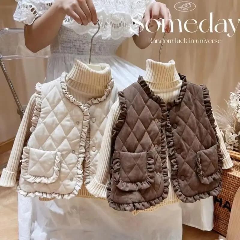 Kawaii Cappotto casual Top Moda Abbigliamento per bambini Ragazze Gilet invernale Capispalla per bambini 2025 Nuovo gilet in pizzo foderato in pile Caldo