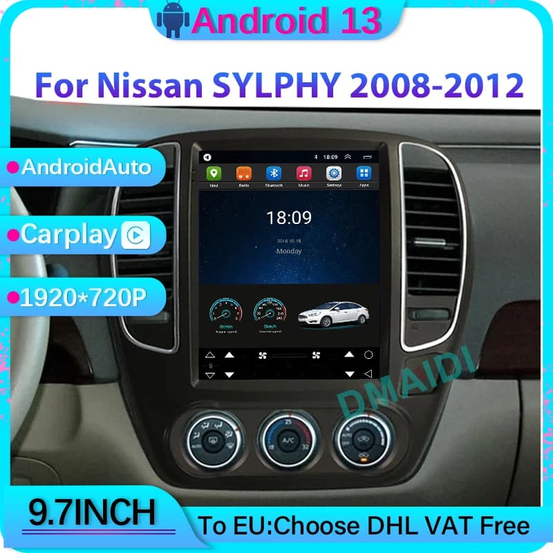 Schermo verticale Android 13 Autoradio Per Nissan SYLPHY 2008-2012 9.7 "Snapdragon GPS Lettore Multimediale Carplay Auto Video Stereo
