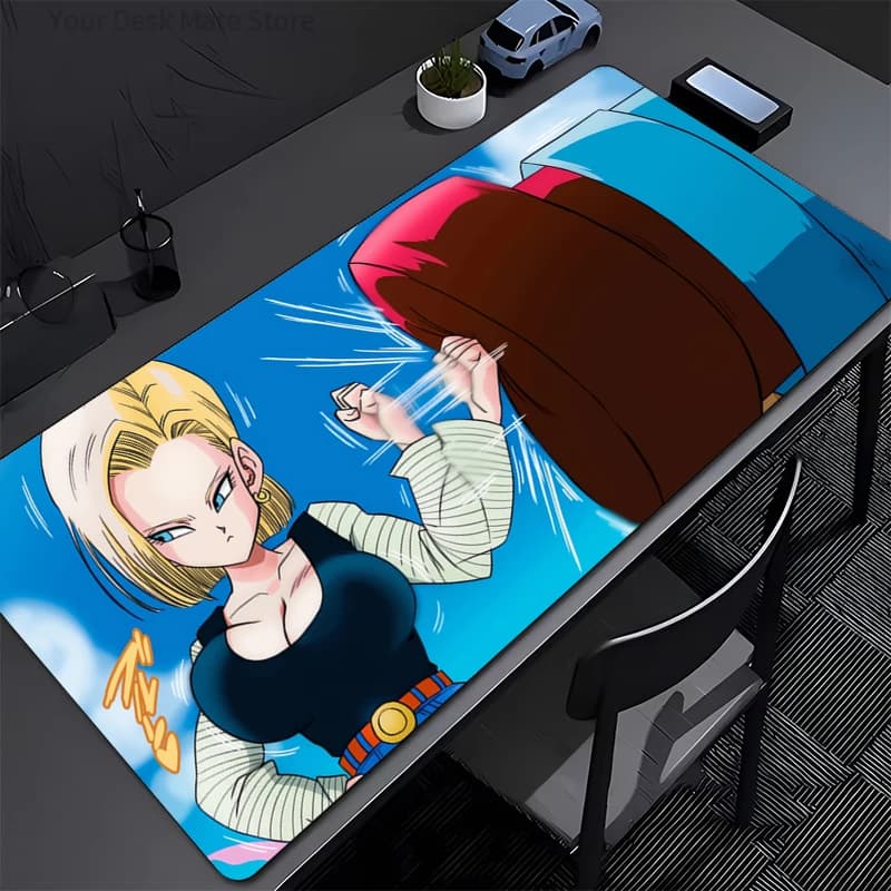 Tappetino per mouse Dragon Ball Android 18, grande tappetino per mouse da gioco in gomma antiscivolo, tappetino da scrivania resistente per ufficio e PC da gioco, tappetino per mouse anime