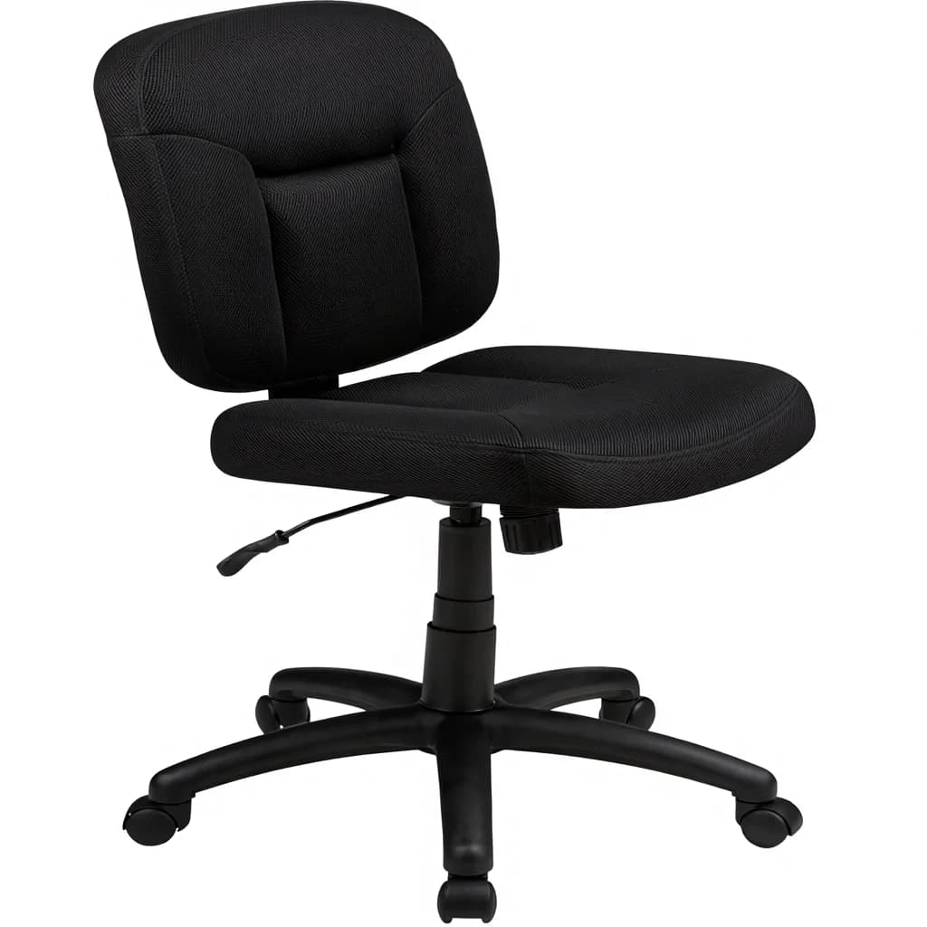 Sedia da ufficio basic personalizzata per la casa, ergonomica, regolabile in altezza, schienale solido, tessuto, nero, senza braccioli, con cuscino del sedile