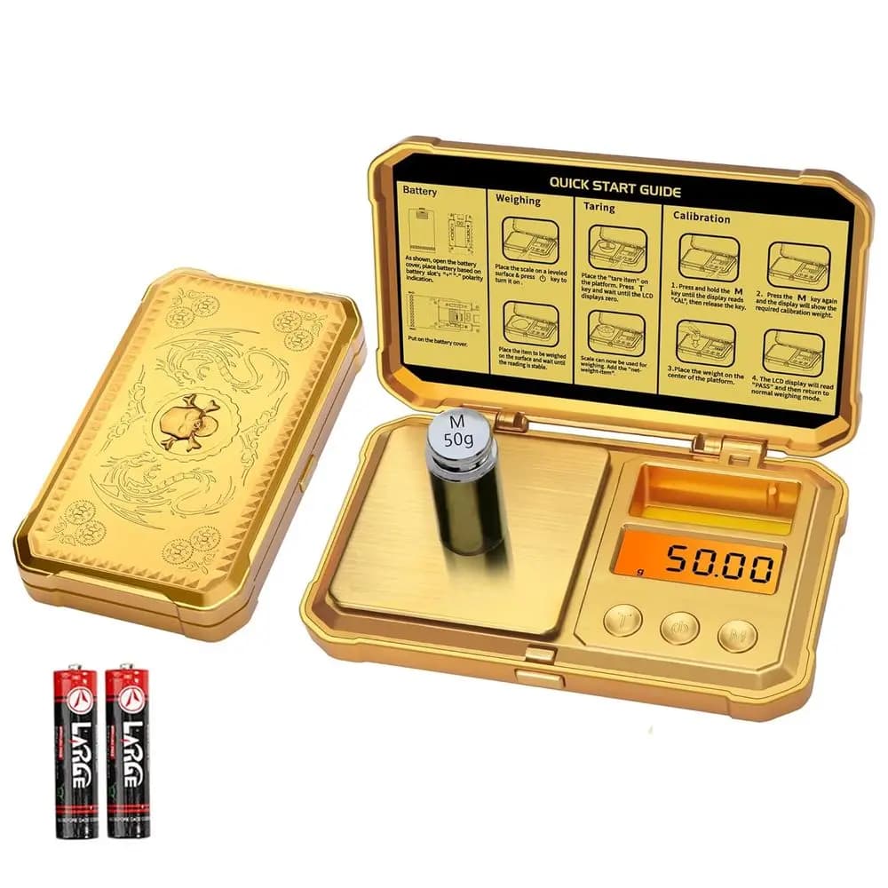 Bilancia Digitale di Precisione 300g x 0.01g per Oro, Diamanti, Frecce, Polveri e Medicinali con Pesi di Calibrazione da 50g