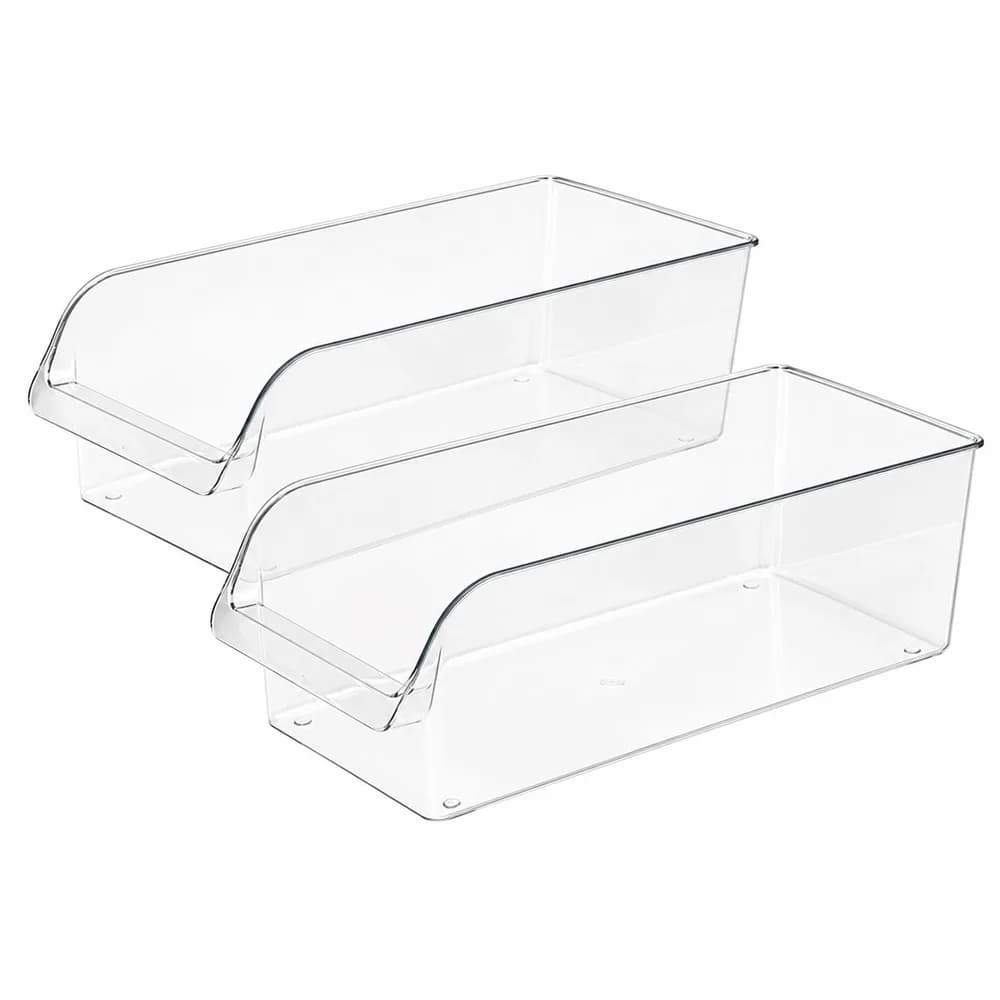 2 Pcs Clear PET Storage Bins, Open Front Fridge Organizer Boxes for Kitchen Cabinet Pantry Snacks Cosmetics Desktop Shelf