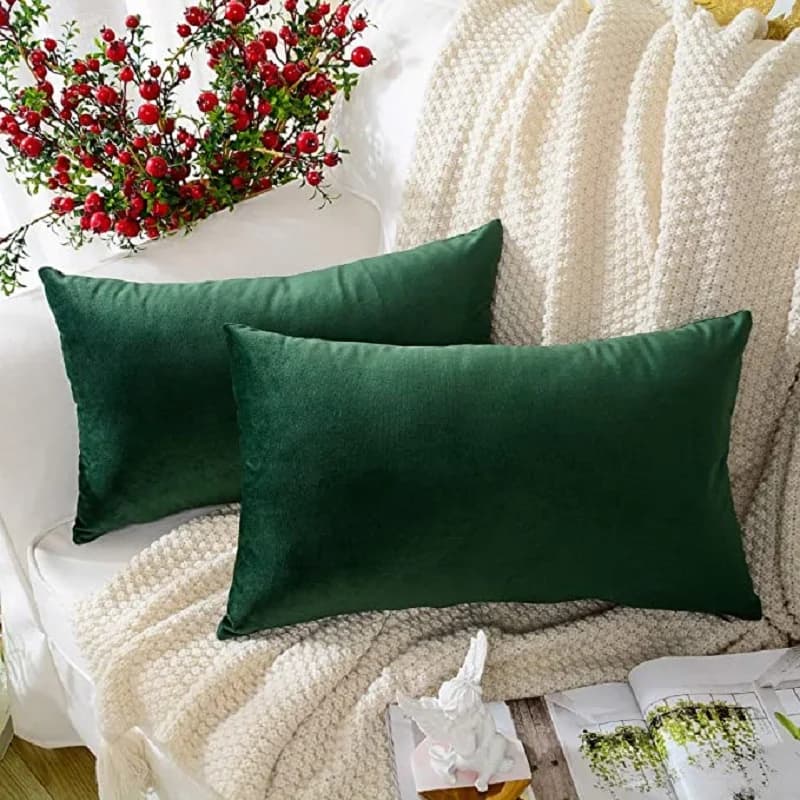 Dark Green Chrsitmas Velvet Throw Pillow Cover 30x50cm 45x45cm Farmhouse Gift Cushion Cover Modern Throw Square Cozy Pillowcase