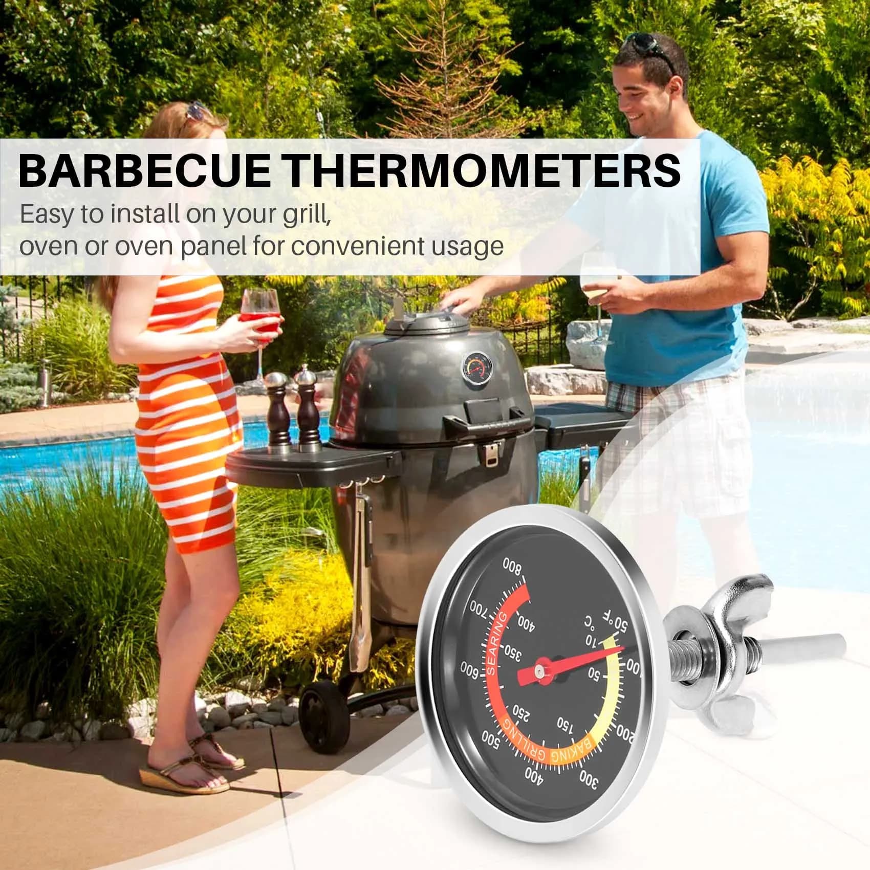 Barbecue Thermometer, Temperature Meter for Carbon Grill and Smoker, Thermometer for Oven Pizza BBQ-A21R