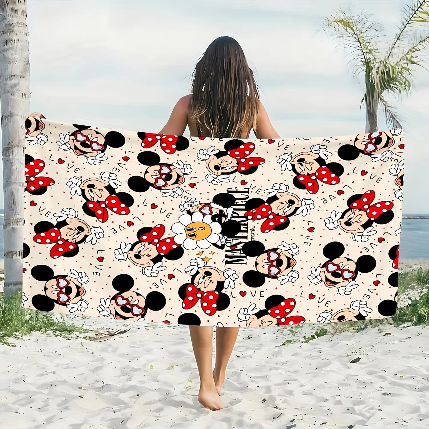 Asciugamano da spiaggia Disney Mickey e Minnie Mouse, 1 pezzo, asciugamano da viaggio in poliestere ad asciugatura rapida, coperta da spiaggia leggera e morbida per il nuoto, campeggio
