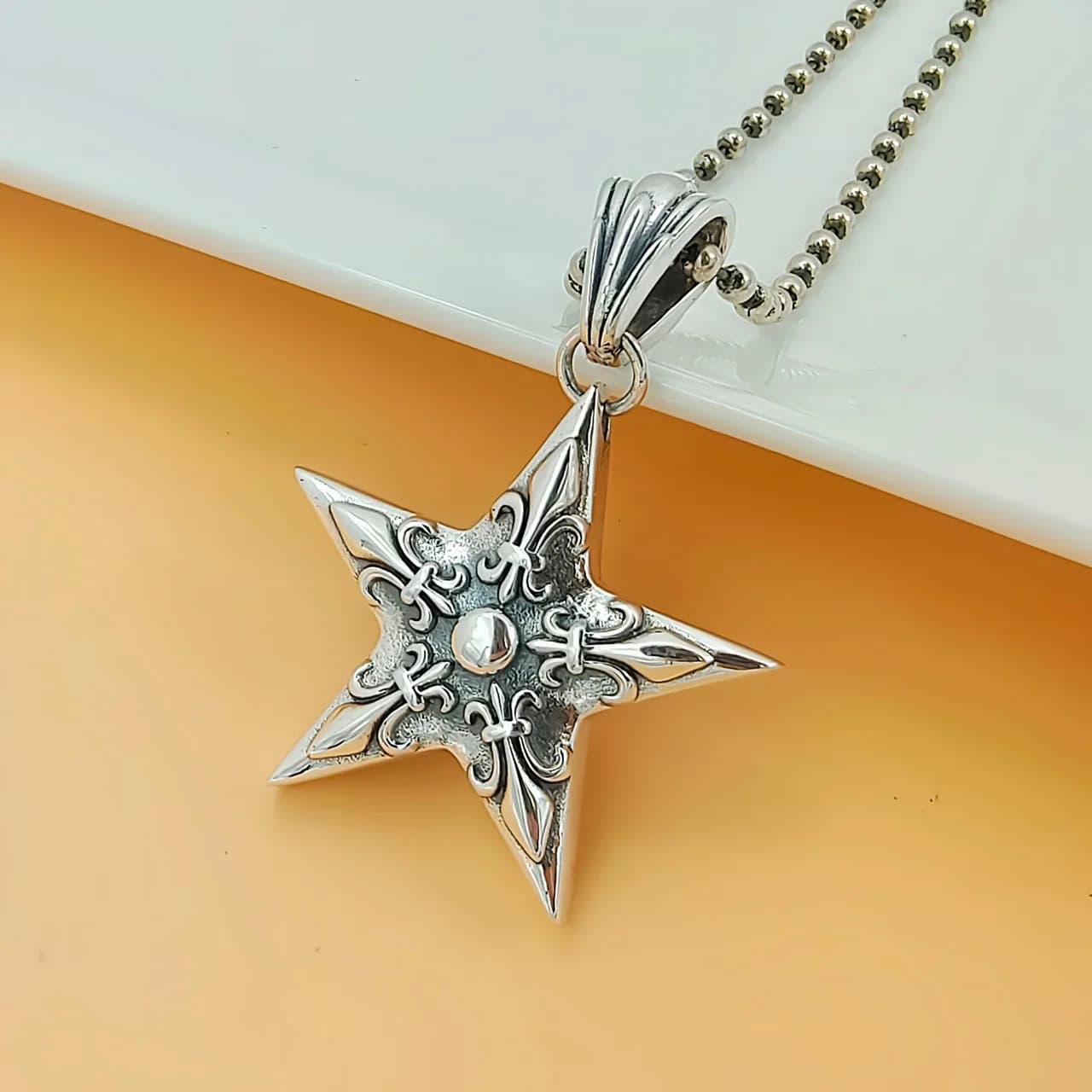 S925 pure silver European and American creative hip-hop style retro boat anchor pentagram pendant personalized male trend