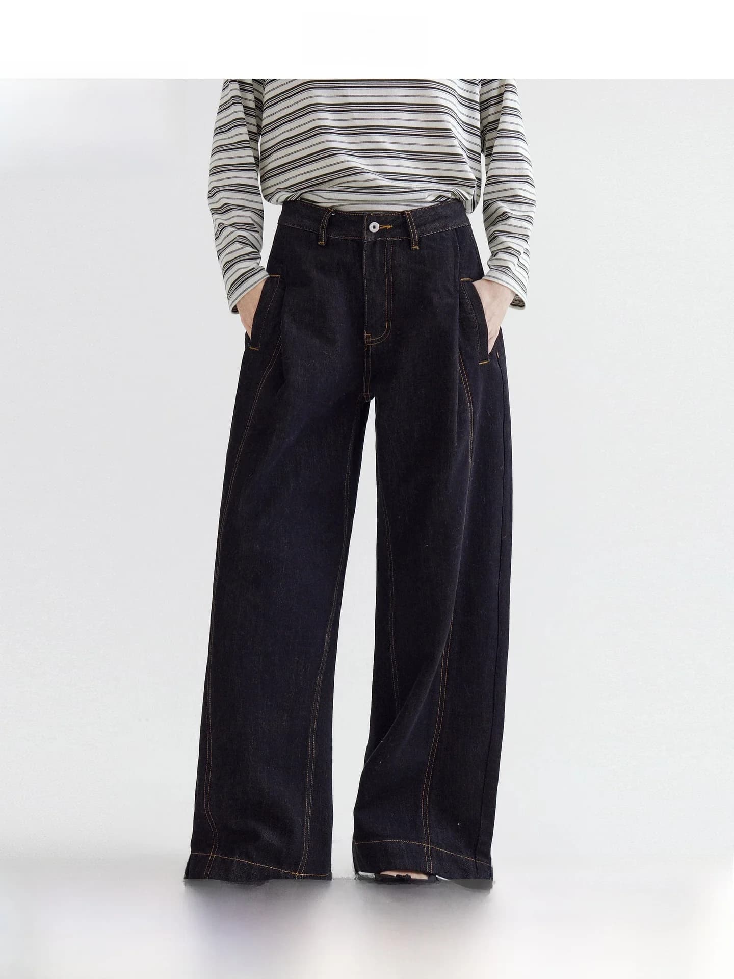 Fano Women's Loose Straight Leg Jeans Color Block Versatile Drapey Cotton Denim Spring Commute Style High Waist Button Closure