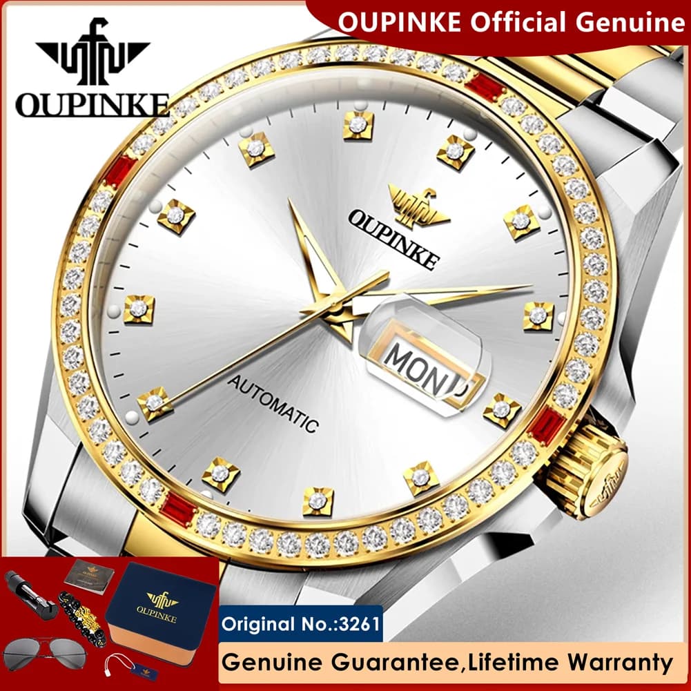 OUPINKE 3261 Movement Original Japanese Automatic mechanical watches men's dial with luxury diamonds Double calendar Classic working watches