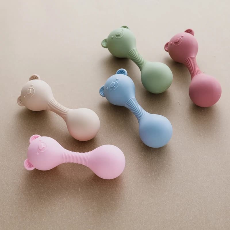 Giocattolo sonaglio per bambini in silicone Nastro per dentizione per bambini per uso alimentare L'orso dei cartoni animati scuote il giocattolo musicale Giocattolo tattile sensoriale per bambini Regalo per bambini