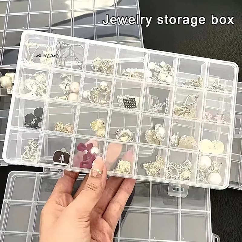 Transparent Bearing Boxes with 28 Grids Square Plastic Bearing Boxes for Home Makeup Jewelry Accessories Organizer