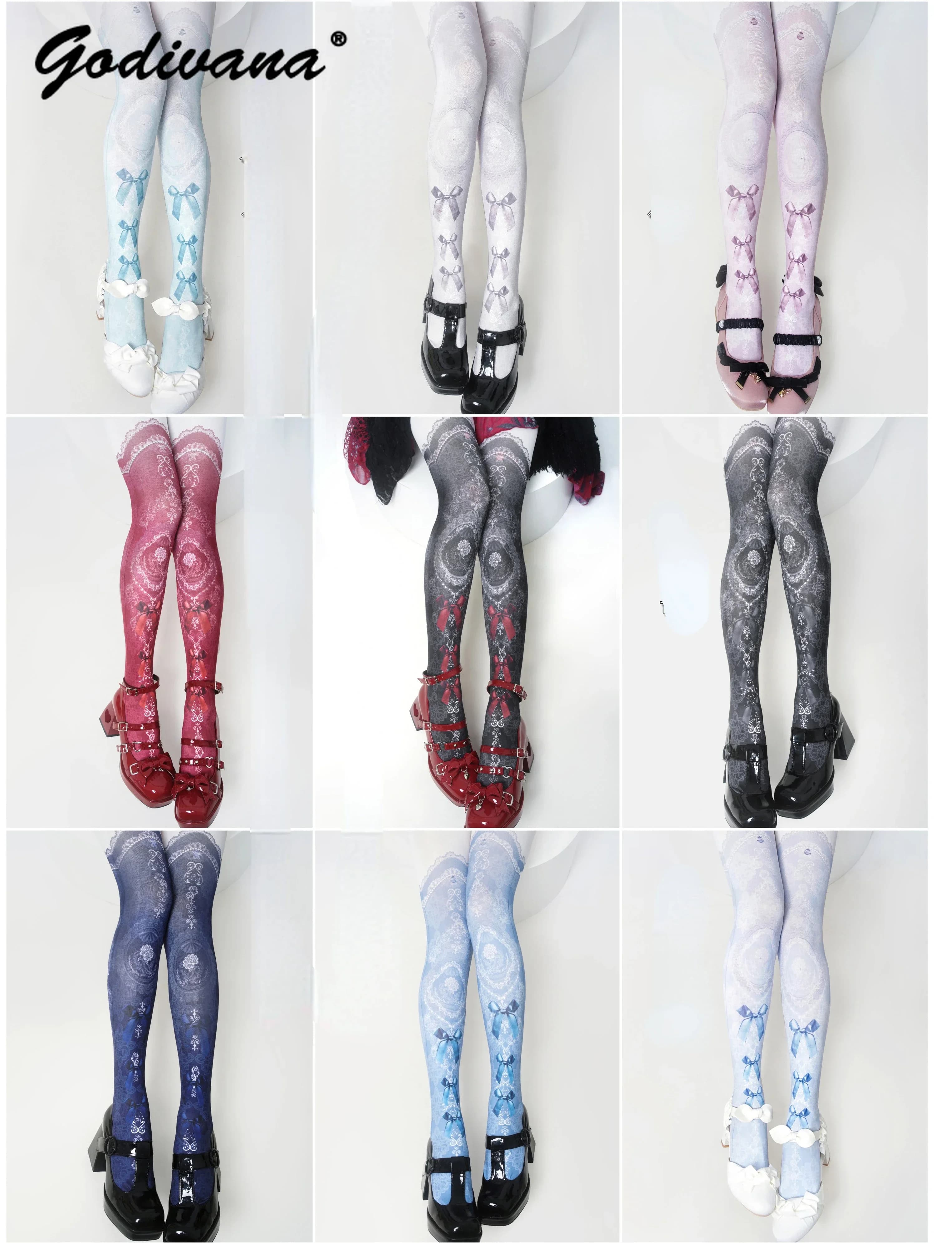 Calze Lolita calze stile giapponese donna Vintage pizzo stampa Duplex collant ragazze collant Leggings moda