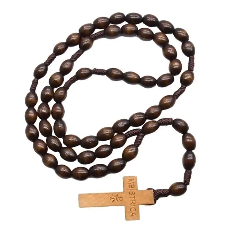 E8BD Collana rosario Rosario in legno con ciondolo a forma croce Regalo per perline preghiera e meditazione Accessori