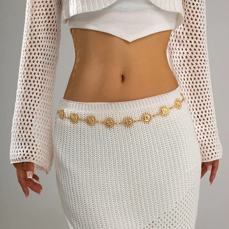 Nuova catena per pancia in vita Boho Sun per donna Cintura bikini sexy estiva Catena per il corpo regolabile Accessori per gioielli da festival Regali