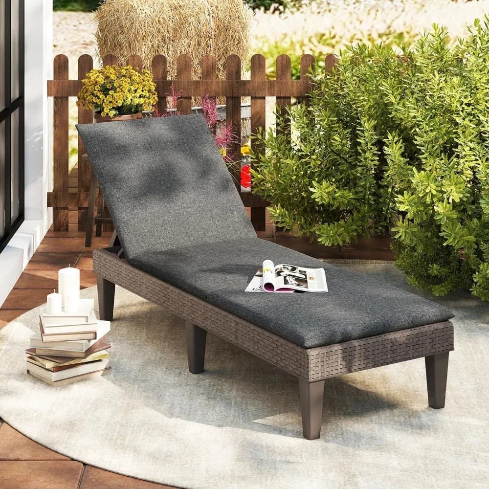 Chaise longue outdoor rattan reclining armchair with removable cushion and adjustable backrest at 3 levels, patio chair