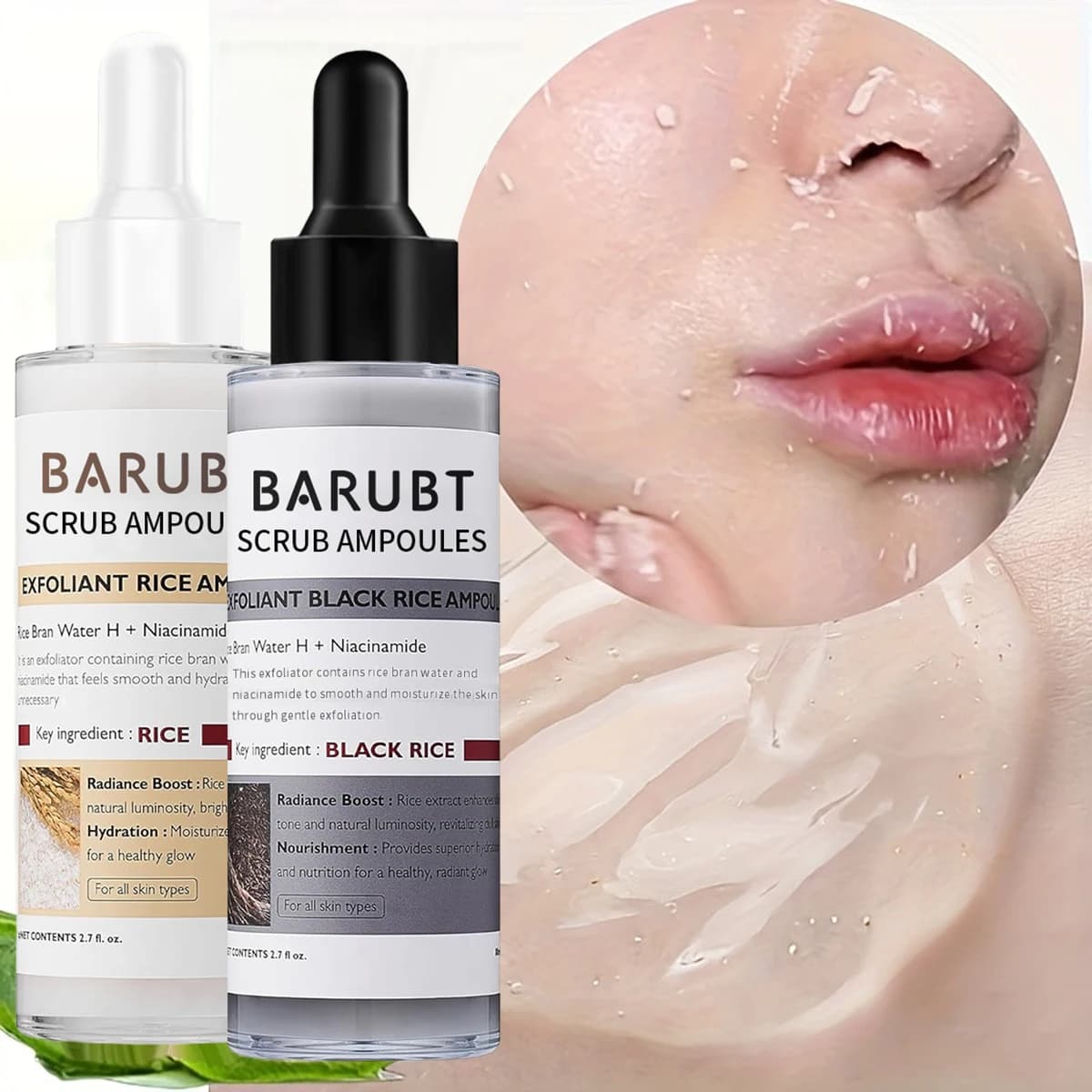 Rice white + bottle of rice black exfoliation soft facial scrub and body skin dead lightening essence