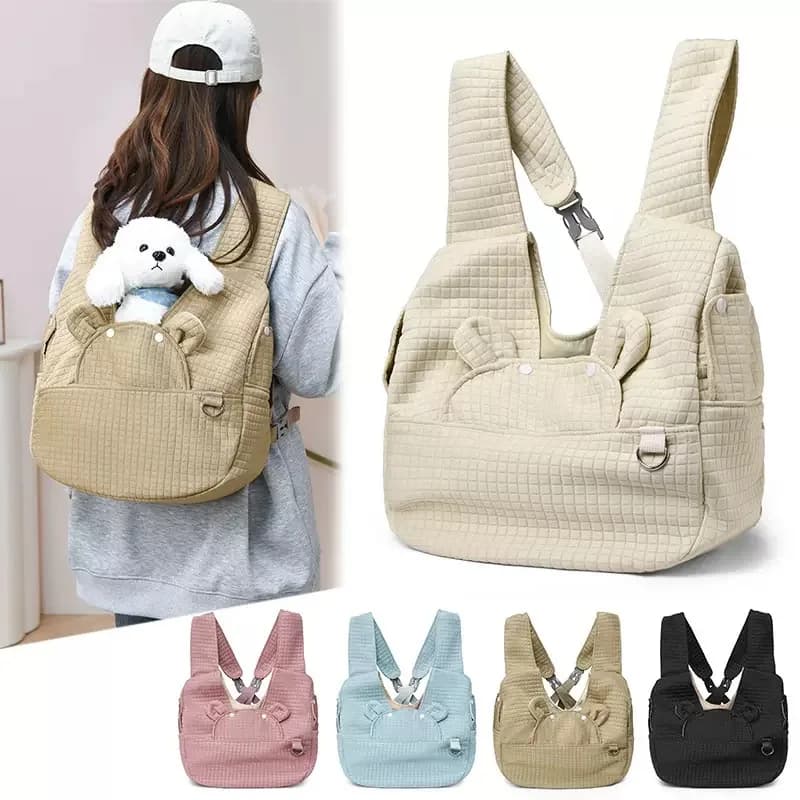 High Quality Polyester Casual Bear Shape Cross Chest Backpack Small Outdoor Pet Outing Bag Belt Closure Foldable Animal Carrier