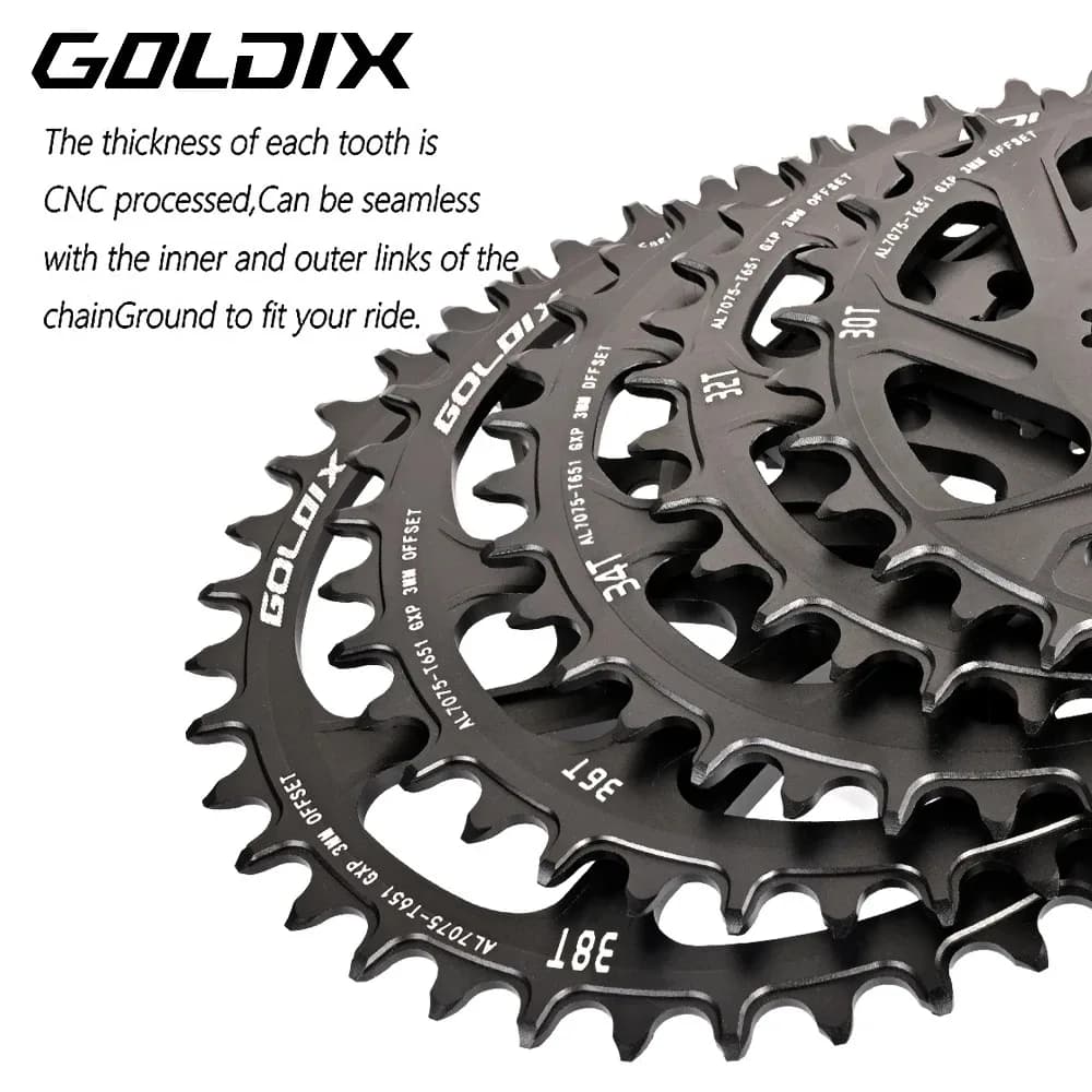 GOLDIX MTB Road Bike Chainring for 0mm 3mm 6mm Offset Chainring Narrow Wide Teeth 8/9/10/11/12 Speed 3 Bolt Chainring