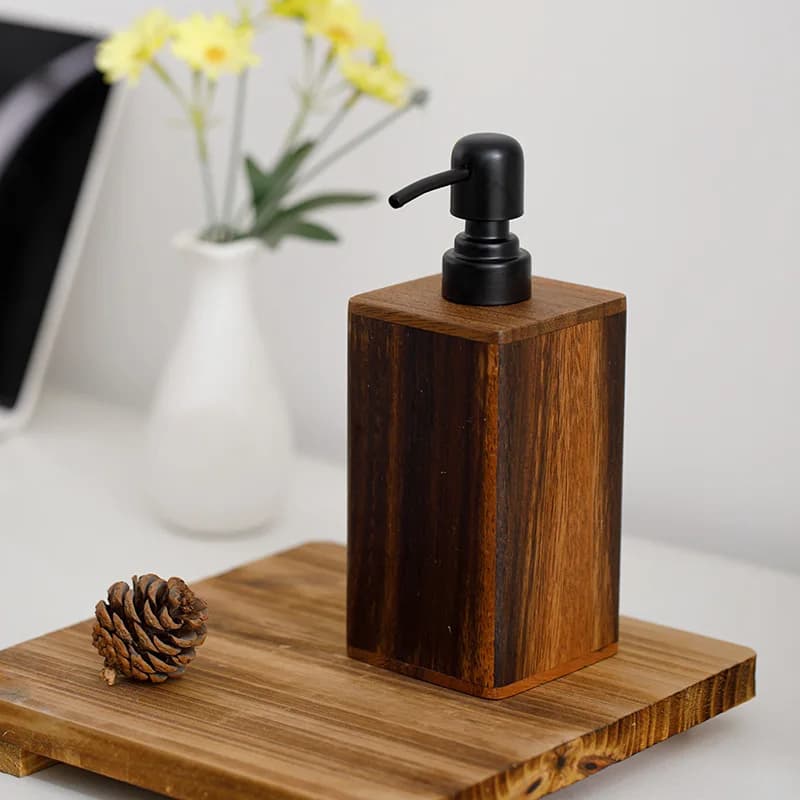 Bottiglia di lozione creativa con pressa in legno di noce Bottiglia vuota riutilizzabile Sapone per le mani dell'hotel Dispenser di sapone per il lavaggio del corpo Accessorio per il bagno
