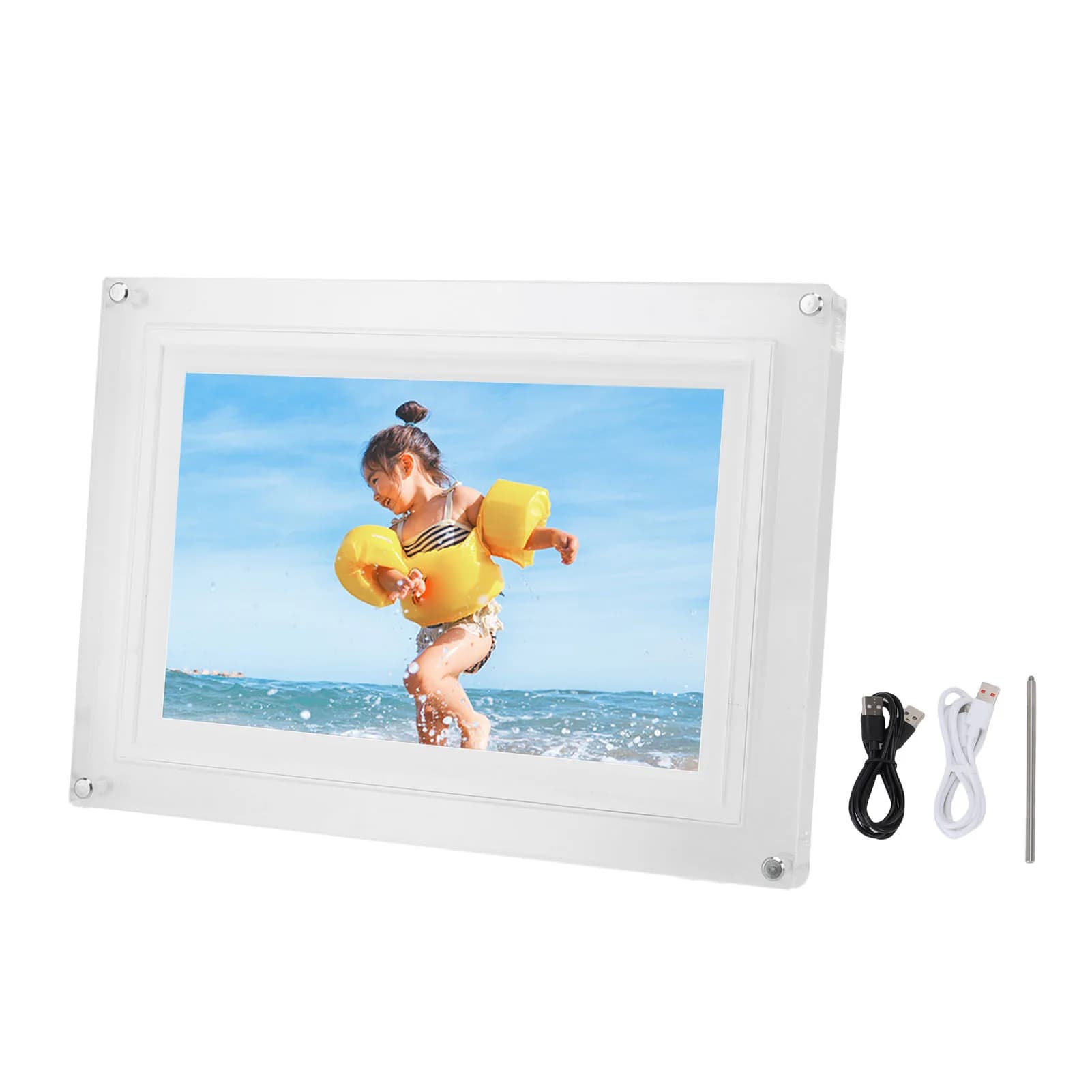 10.1 Inch Digital Picture Frame Acrylic USB2.0 Electronic Photo Frame Video Music Player with LED Light 8GB Memory for Home Desk