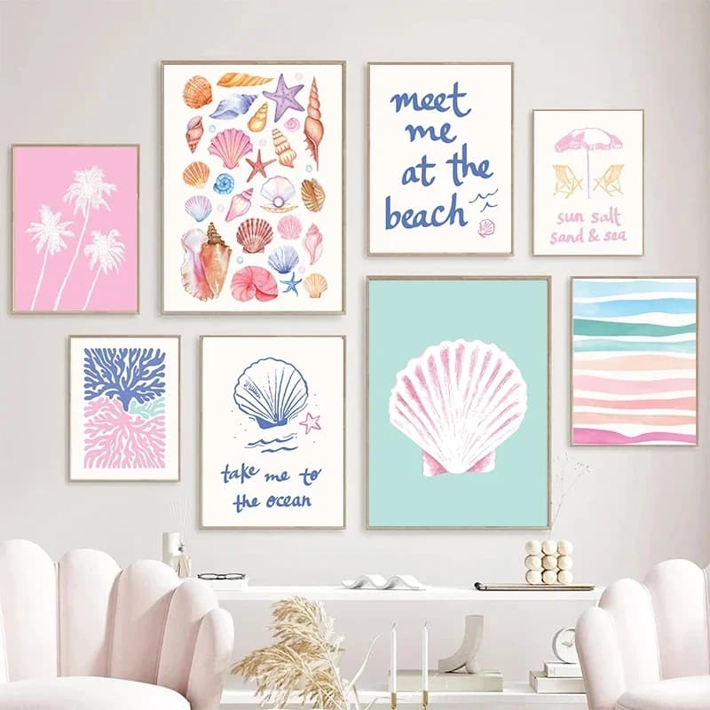 Coastal Gallery Wall Art Summer Sea Art Prints Posters Girly Trendy Beach Seashells Canvas Painting House Bedroom Decor Cuadr