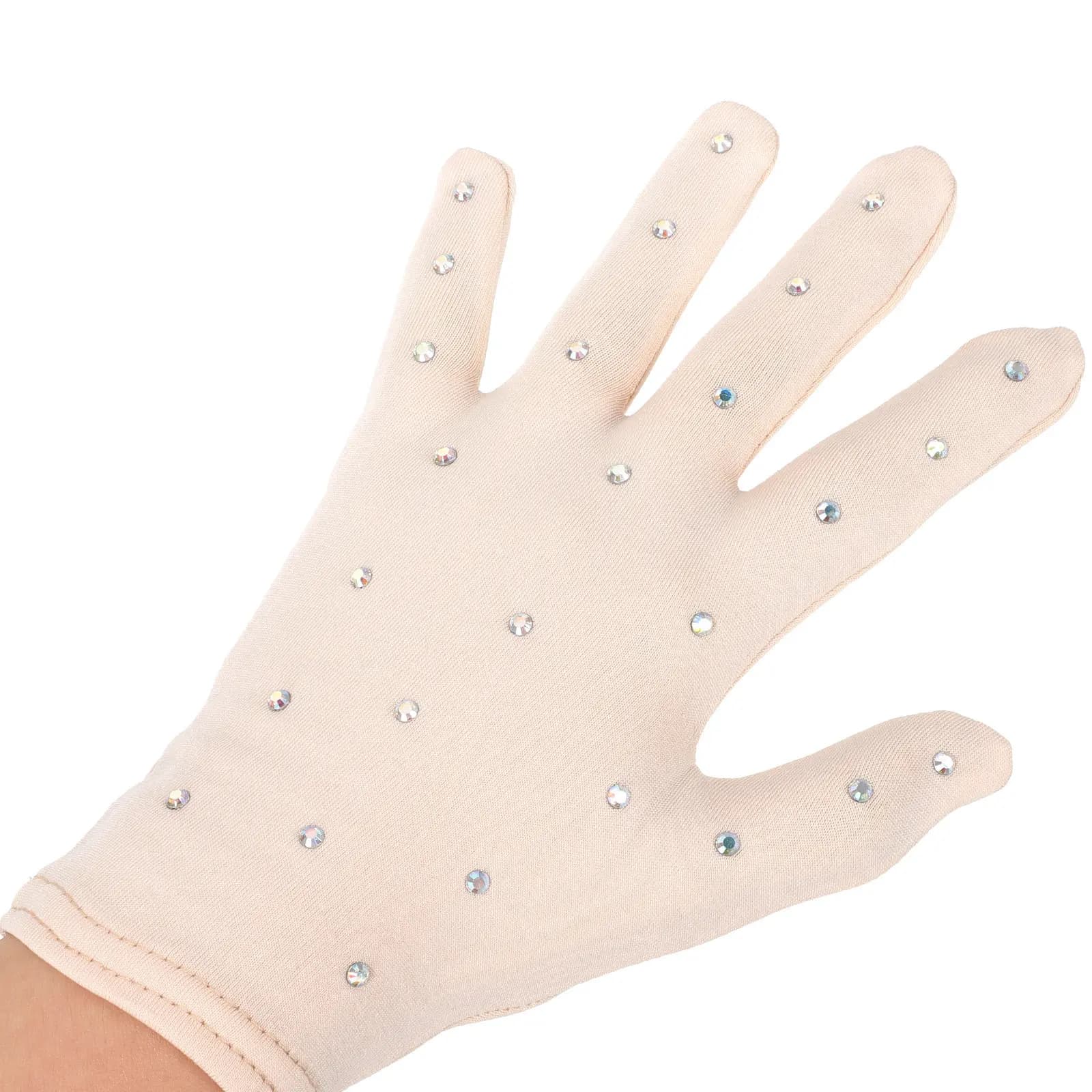 2Pairs Figure Skating Gloves Girls Small Skin Tone Glitter Performance Hand Covers for Ice Dancing Show Competition Stage