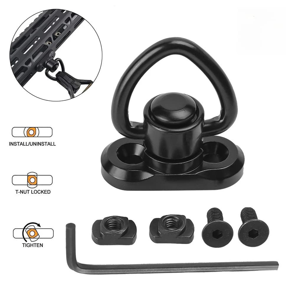 Anello girevole per imbracatura tattica per fucile Fibbia per imbracatura QD a sgancio rapido Anello da 1,25" Supporto base Mlok per guida da 20 mm per accessori paramani