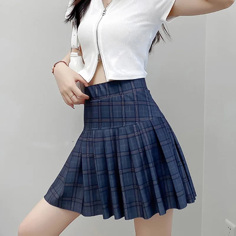 Gonna a Pieghe a Vita Alta da Donna Stile JK, Mini Gonna Blu a Quadri alla Moda, Stile Preppy Harajuku Y2K, Gonna Casual da Tennis Femminile