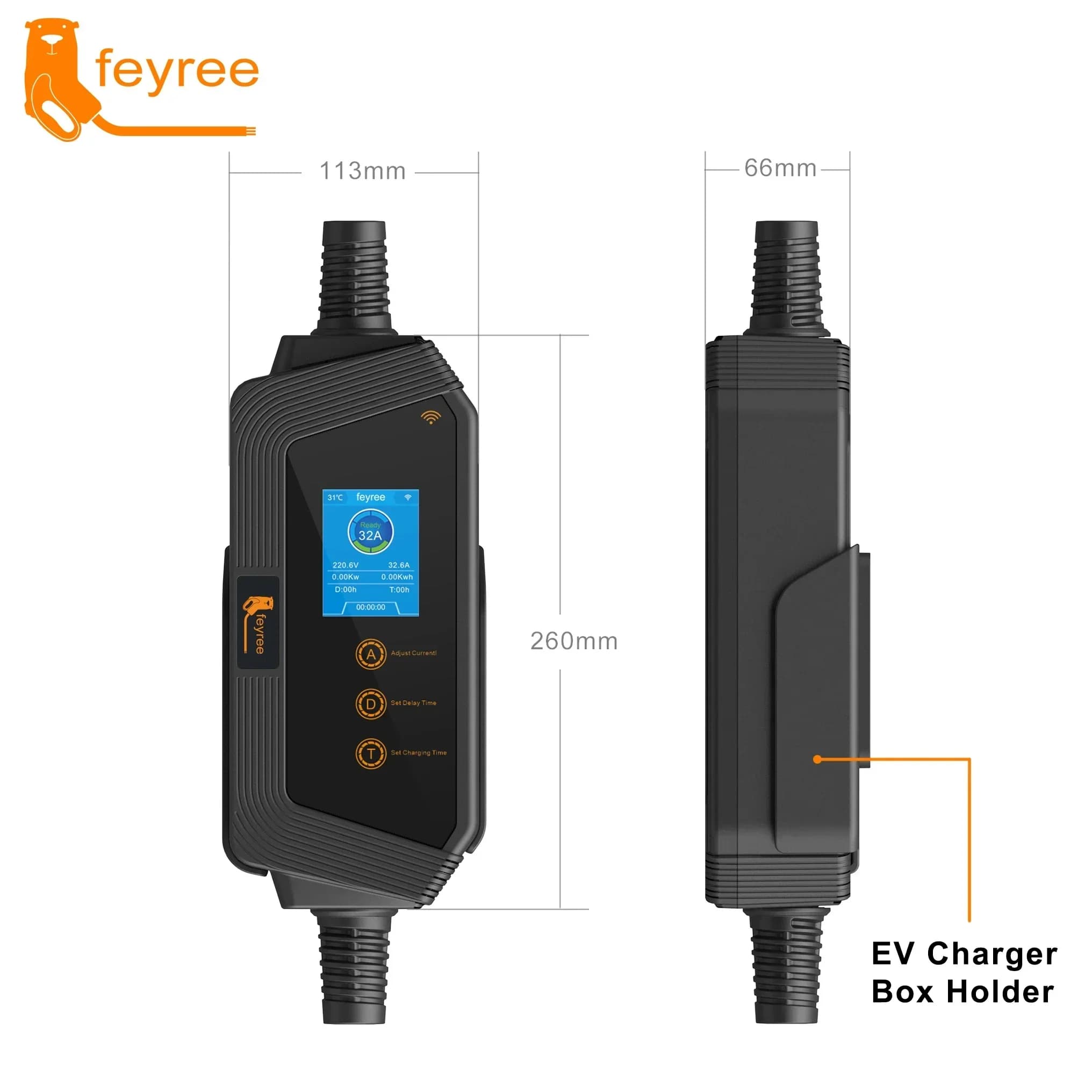 Feyree GBT Spine Charger 7KW 32A 1P Intelligent Quick Charging APP Version Bluetooth EVSE Portable Charging Box for Electric Car Charger