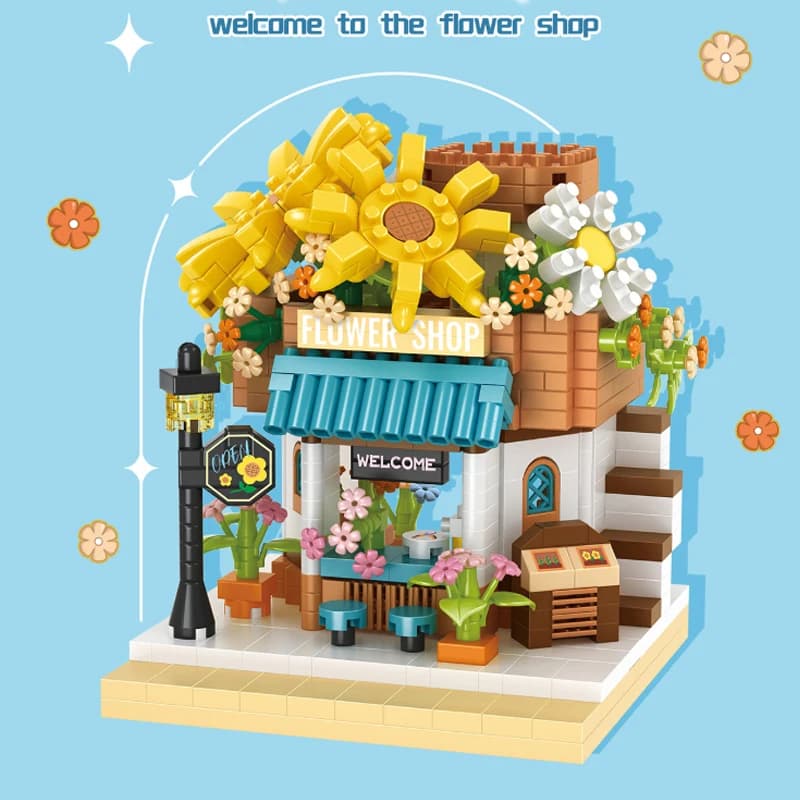 Negozio di fiori Negozio Set di blocchi di costruzione Street View House Building Blocks Kit modello Ragazze Mattoni Giocattoli Decorazioni per la casa Regalo di compleanno