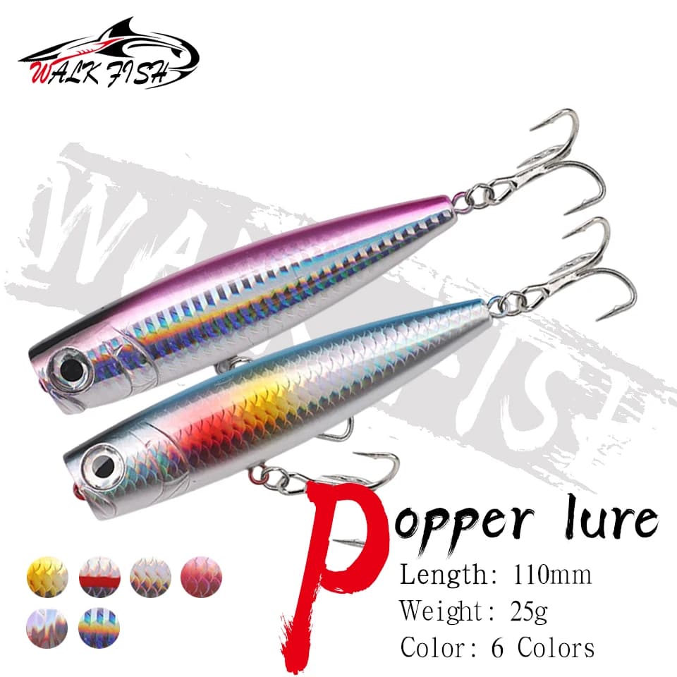 WALK FISH 1 pcs 110mm 25g Artificial Flyers Popper Topwater Plastic Topwater Fishing Lengths for Sea and Freshwater Trout