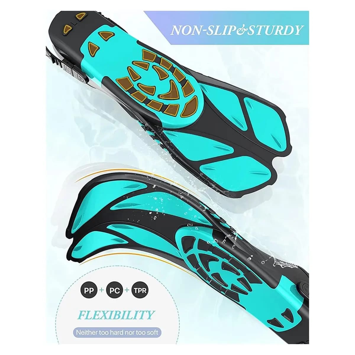 T22C Snorkel Fins Adjustable Buckles Open Heel Swim Flippers Travel Size Short Swim Fins for Snorkeling Diving Swimming S/M