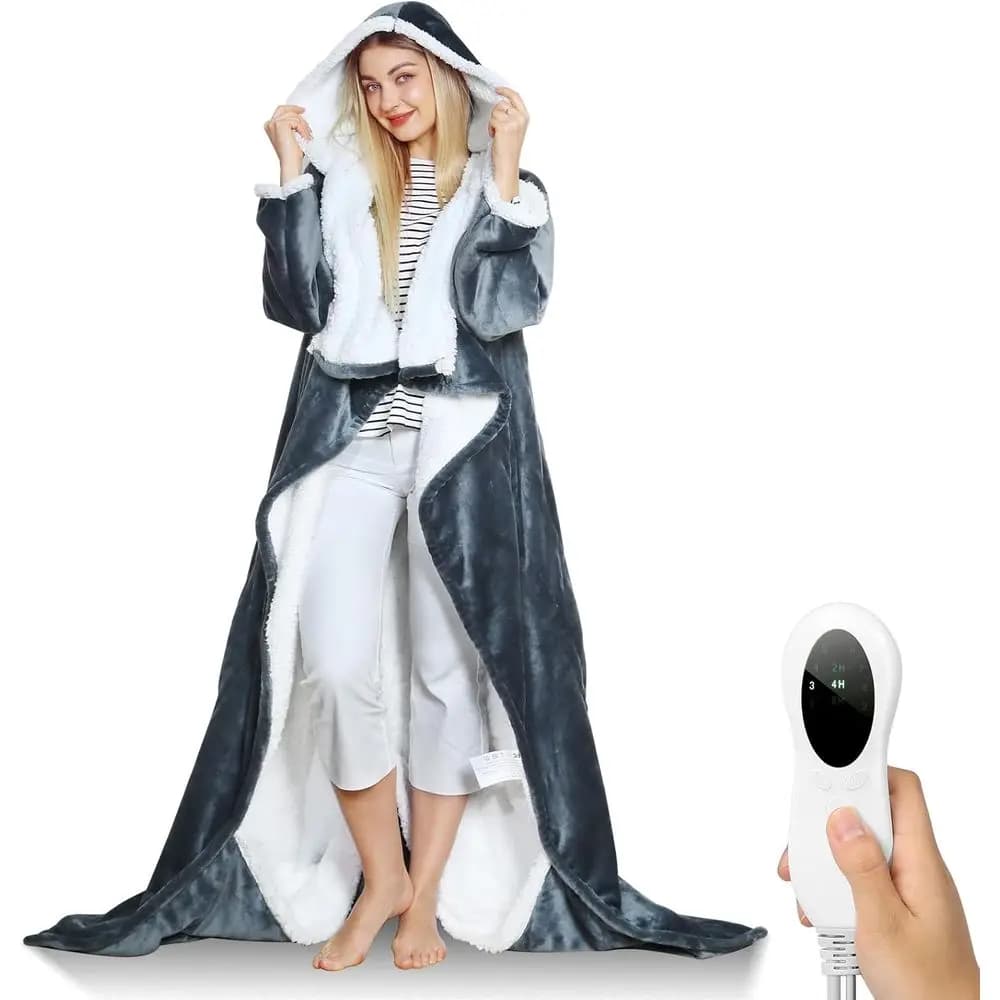 70 x 50 Sherpa Electric Throw Blanket with Hood & Sleeves, 10 Heat Settings, Ideal for Men & Women