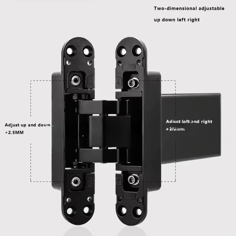 Set invisible hinges, automatic closure, adjustable hydraulic swab for secret door, hidden cross zipper for hidden door