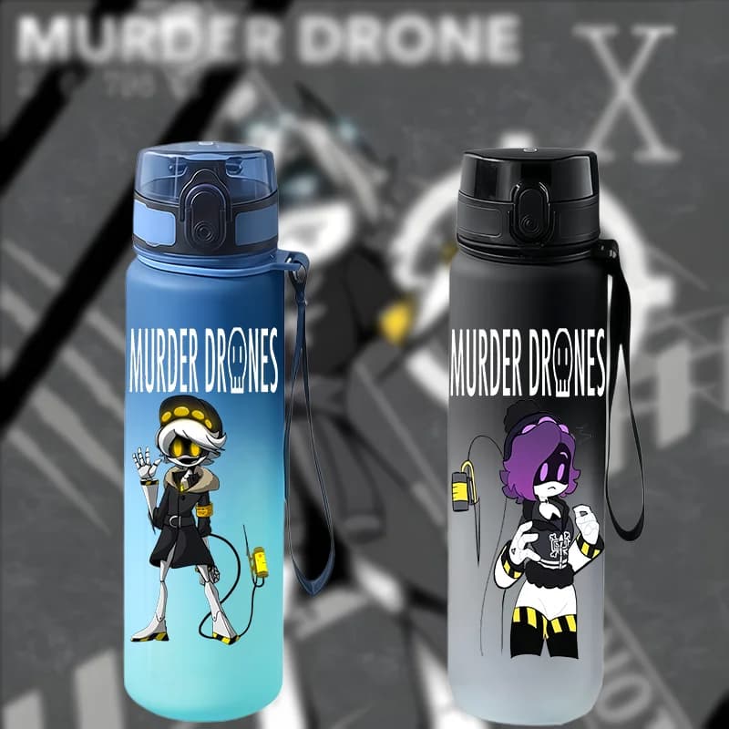 Murder Drone Cartoon Gradient Water Bottle Flip Cap Portable Sports Water Cup with Lanyard Anime Fan Gift
