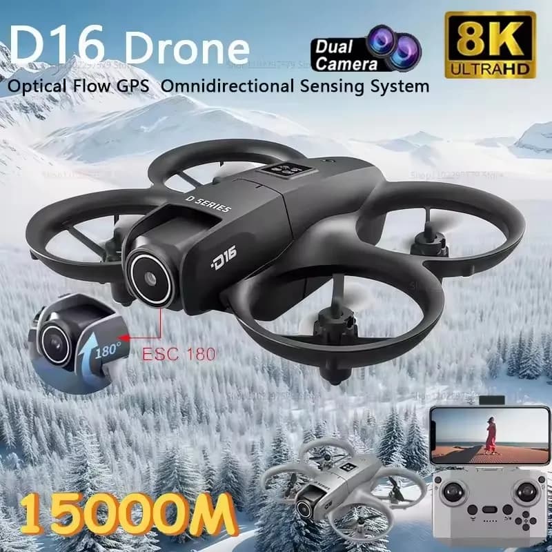 Nuovo D16 Mini Drone 8K HD Doppia Fotocamera Professionale 180 ° Posizionamento GPS elettrico regolabile Evitamento ostacoli Bushless UA