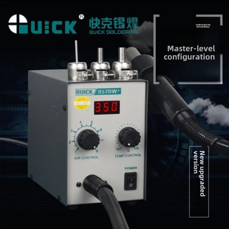 QUICK 957DW+ Cellphone Motherboard Repair Adjustable Desoldering Rework Station Hot Air Gun Soldering Station