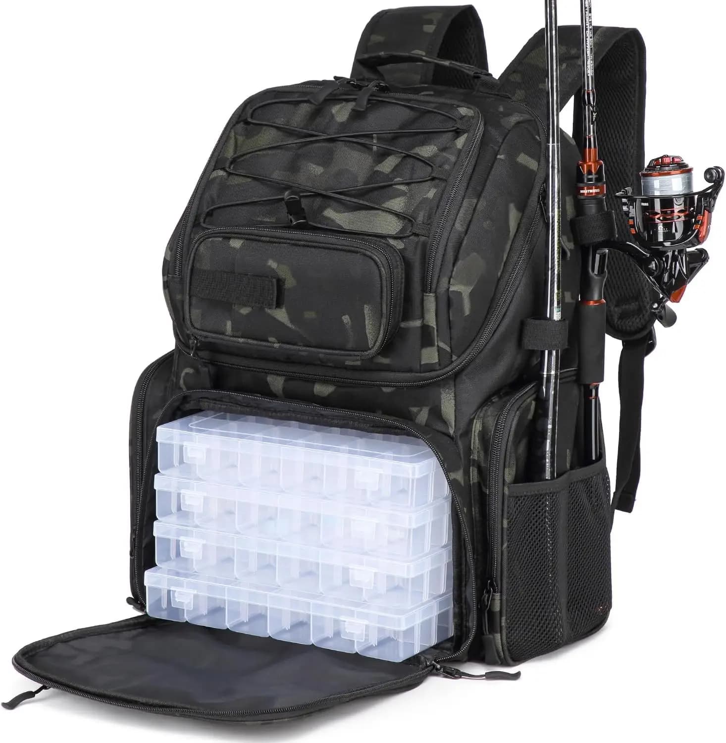 50L Waterproof Fishing Backpack with Tool Boxes, Thermal Parts and Men's Candle Holder