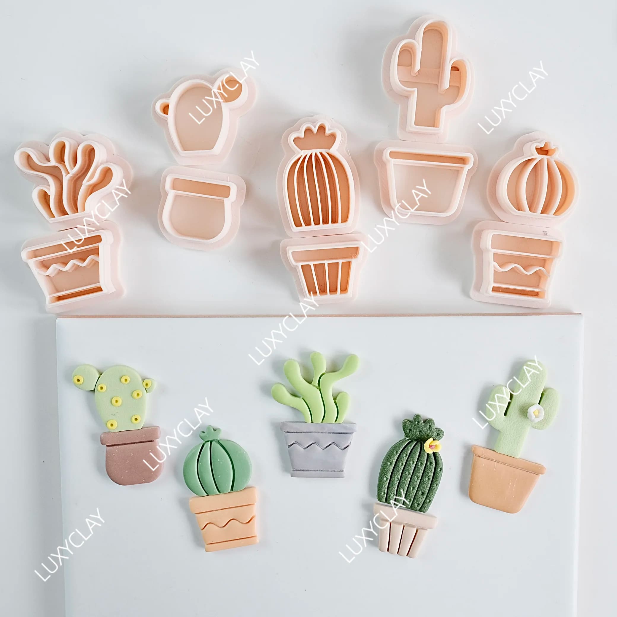 10pcs Cactus & Flowerpot Polymer Clay Cutters Set - Boho Style Polyresin Hollow Design, DIY Handmade Earring Jewelry Making Kits