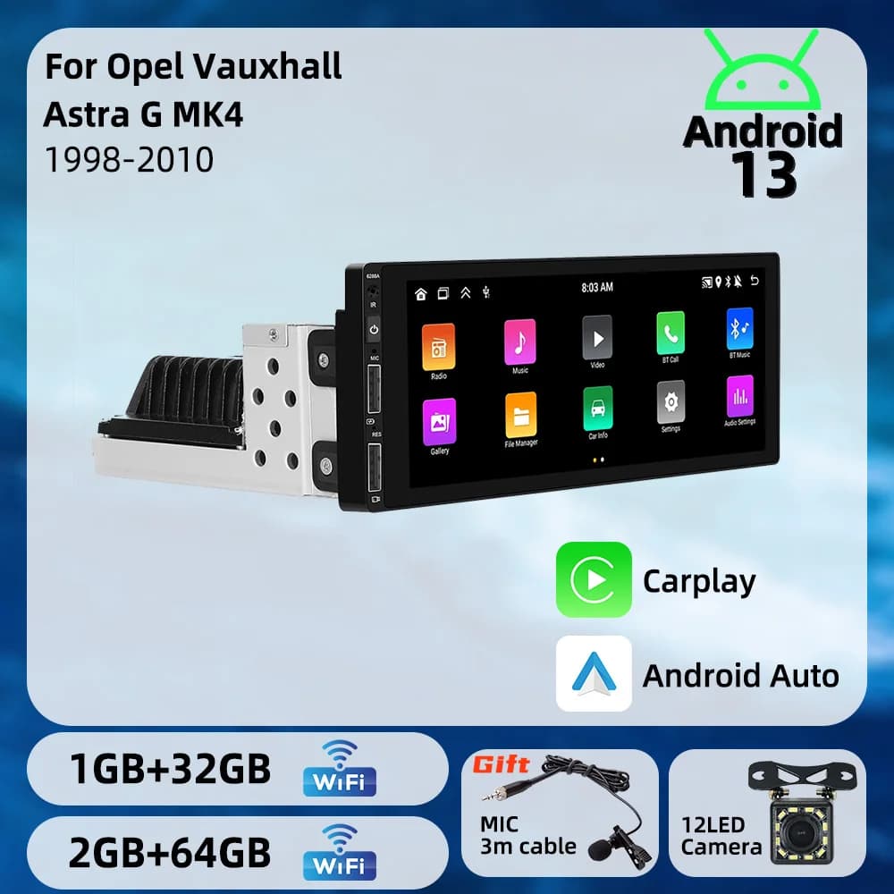 Android Car Multimedia for Opel Vauxhall Astra G MK4 1998-2010 GPS 6.86" Screen 1 Din Radio Stereo Head Unit Carplay Autoradio