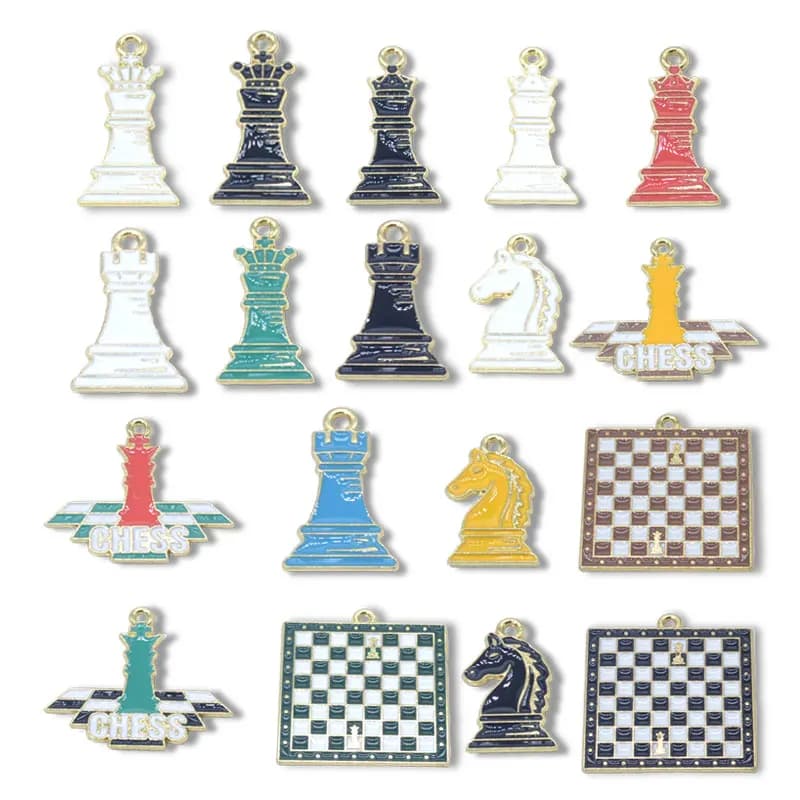 10 Pezzi Ciondoli Smaltati a Forma di Scacchi in Lega per Bracciali, Collane, Creazione di Gioielli, Portachiavi e Decorazioni per Borse W589